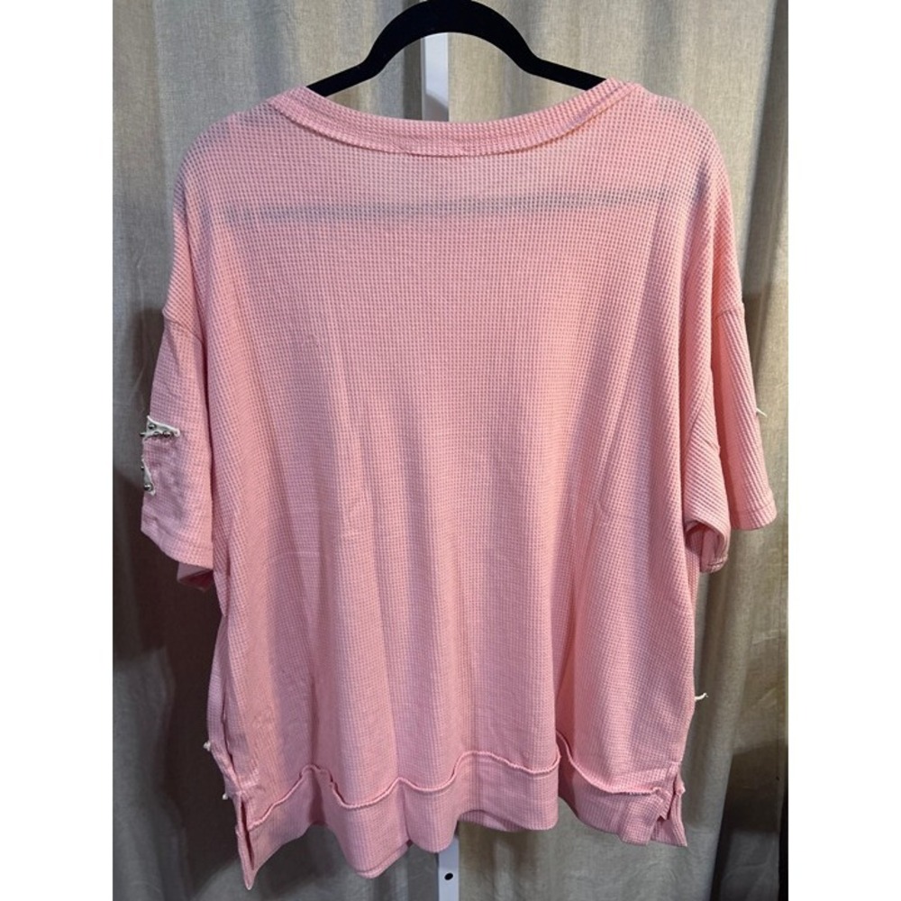 Bluevelvet Pink Waffle Knit Beaded Star Patch Oversized Tee NWT S - Picture 5 of 5